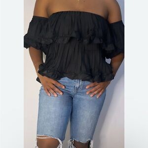 NWT Strut & Bolt Black Ruffled Off-Shoulder Blouse Size S